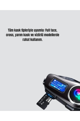 Lcd Ekranlı Bluetooth Kask Kulaklığı Fm Radyo Ve Sd Kart Girişli 49898385