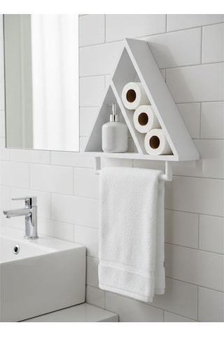 Banyo Duvar Rafı Ve Havluluk Üçgen Ahşap Beyaz