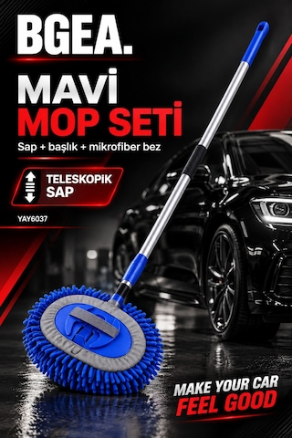 Bgea Mavi Mikrofiber Araç Yıkama Mop Seti Teleskopik Saplı Yay6037 Bgea Mavi Mikrofiber Araç Yıkama Mop Seti Teleskopik Saplı Yay6037