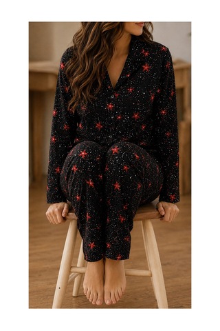 Pemilo Kadın 0626 Süet Dügmeli Pijama Takımı Siyah