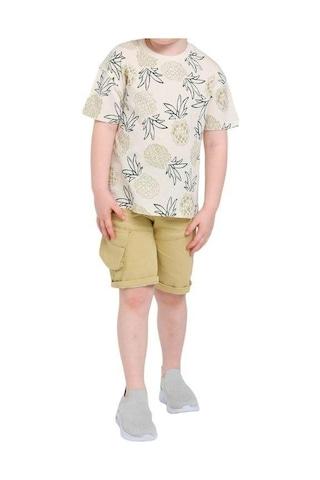 Jack Lions Erkek Çocuk Pamuklu Ananas Baskılı Tshirt-12829-bej Bej