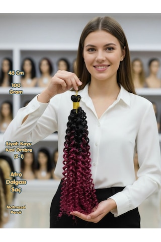 Afro Dalgası Saç Kıvırcık Siyah Koyu Kızıl Ombre