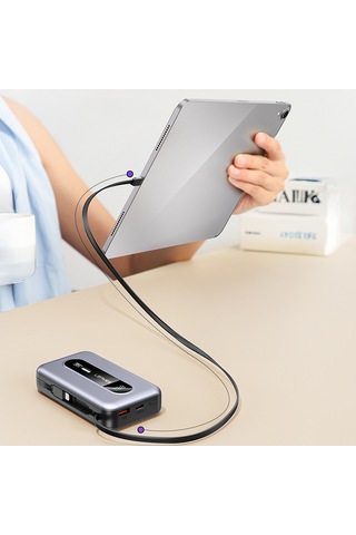 Lenyes Px1002d Dijital Göstergeli Teleskopik Type-c Ve Lightning Kablolu Powerbank 35w 10.000mah Gri