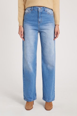 Tudors Kadın Regular Fit Klasik Kesim Pamuklu Bol Paça Mavi Jean Pantolon-39521 Mavi