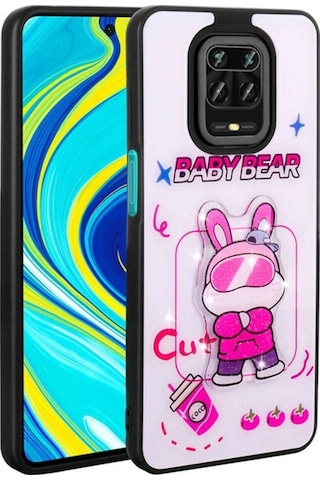 Xiaomi Redmi Note 9 Pro Kılıf Parlayan Kabartmalı İkonik Figürlü Zore Amas Silikon Kapak Beyaz
