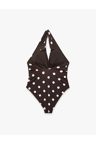 Koton Halter Yaka Puantiyeli Mayo Düğüm Detaylı Kahverengi Desenli 6sak20112mm