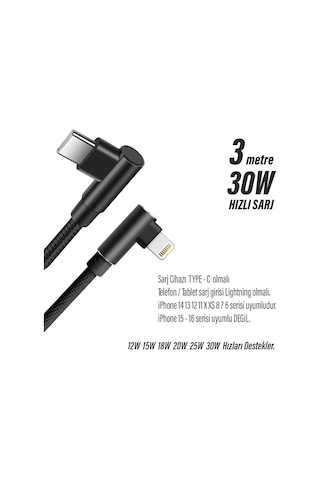 3 M Type c Şarj Kablosu Apple iPhone 14 13 12 11 Uyumlu Hızlı Pro Max Plus