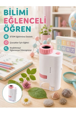 Mey İthalat Taşınabilir Led Mikroskop 80x-200x Büyütmeli Çocuklar İçin Eğitici Bilim Mikroskobu - 2000