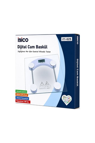 İbico İ11-025 Cam Banyo Baskül Terazi Tartı 30x30cm 180kg/0.1g Kare Pilli Dijital Lcd Ekran Diğer