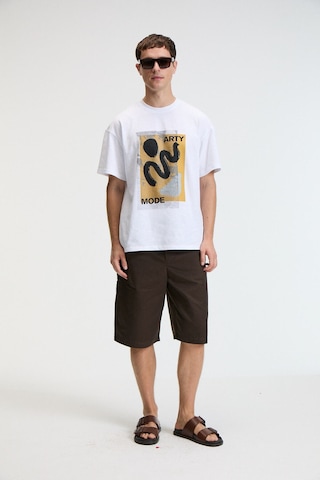 VIBE Erkek %100 Pamuk Oversıze Fit Baskılı Kısa Kollu Yuvarlak Yakalı Beyaz T-Shirt