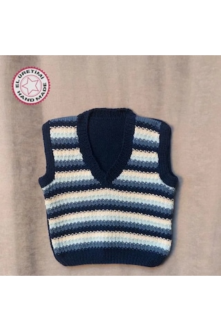 Uretti - Talia 8659 - 7524 El Örgüsü Erkek Çocuk Süveter - 2 Yaş Mavi - Krem