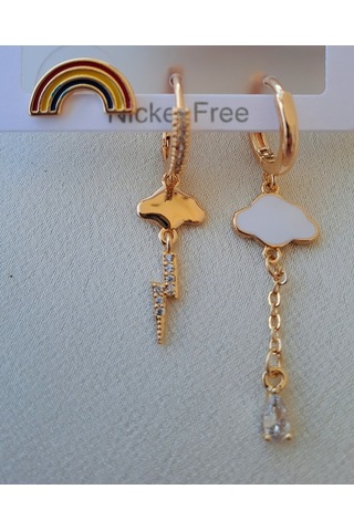 Dali Shop Gökkuşağı Bulut Figürlü 3'lü Küpe Gold
