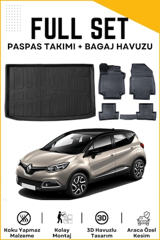 Renault Captur 2017 Model Birebir Uyumlu Bagaj Havuzu+paspas Seti