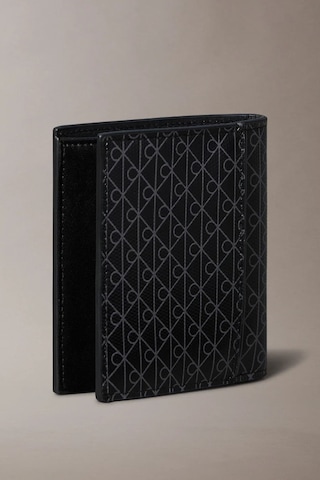 Erkek Monogram Desenli İki Katlı Cüzdan - Siyah Black