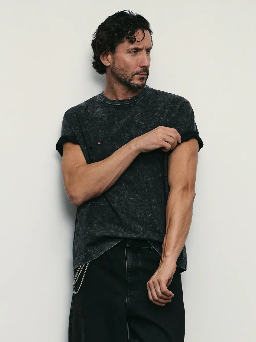 Zarına Düz Kesimli Yıkama Etkili Spor Tişört. 311716072 Koyu Gri