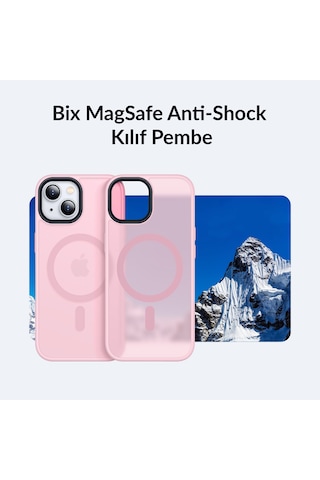 Bix İphone 15 Magsafe Uyumlu Kılıf Tam Koruma Manyetik Darbe Emici Pembe