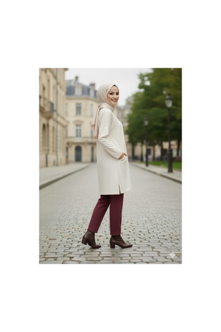 Unika Boutique Scuba Kumaş Çimalı Tesettür Pantolon Bordo
