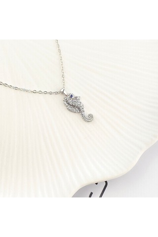 Deniz Atı Kadın Kolye Zirkon Taşlı Silver Kolye 45cm Gümüş
