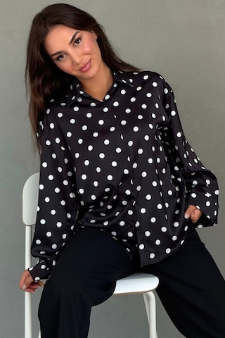 Madmext Siyah Puantiyeli Saten Kadın Gömlek Mg2869