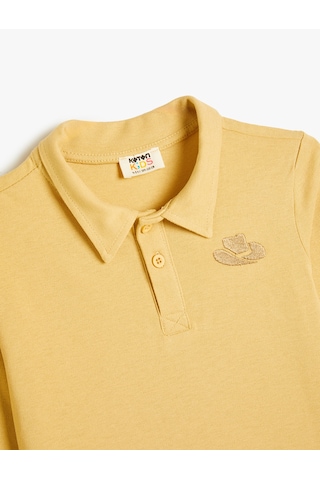Koton Polo Tişört Uzun Kollu İşleme Detaylı Pamuklu Deve Tüyü 5wkb10442tk Taba
