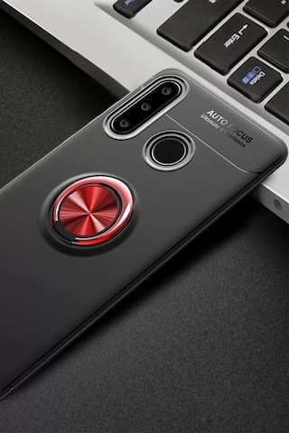 Newface Huawei Y6p Kılıf Range Yüzüklü Silikon - Siyah-kırmızı