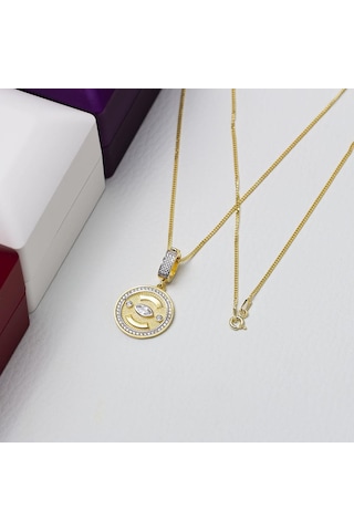 Güneş Göz Model Markiz Zirkon Taş Detaylı Gold Rengi 925 Ayar Gümüş Kadın Kolye Gold