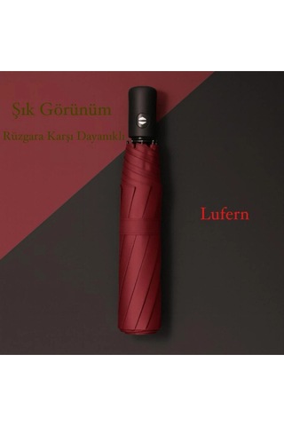 Lufern Modern Bordo Kılıflı Otomatik Kompakt Şemsiye Rüzgarda Kırılmayan 8 Telli Su Geçirmez Seyahat Ofis Çok Renkli