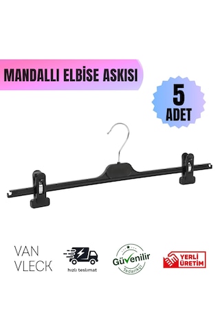 5 Adet Mandallı Pantolon & Etek Askısı Metal Kıskaçlı, Kırışma Önleyici Süngerli, Kaymaz Tasarım Siyah