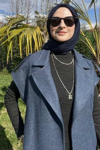 Rabia Şamlı Apoletli İndigo Yelek Normal