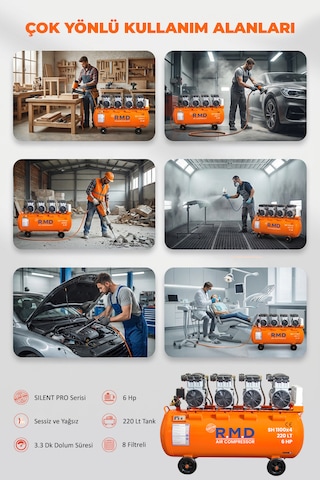 R.m.d Kompresör 220 Lt Hava Kompresörü Sessiz Ve Yağsız Sh1100x4