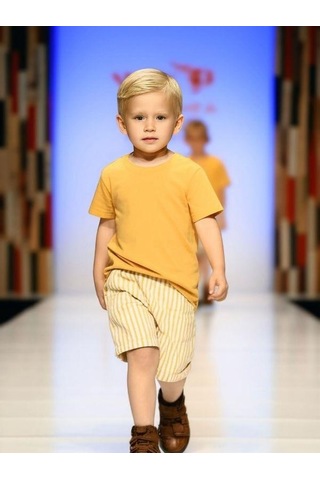 Erkek Bebek Çizgili Dokuma Şort-15855 Sarı