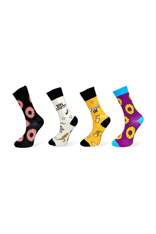 4'lü Unısex Yemek Temalı Donut Tasarımlı Esnek Nem Alabilen Pamuklu Spor Soket Çoraplar Çok Renkli