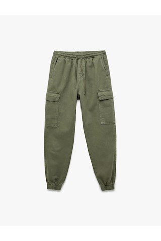 Koton Beli Bağcıklı Kargo Cep Detaylı Pamuklu Rahat Kesim Gabardin Jogger Pantolon Haki 6wam40044hw Haki