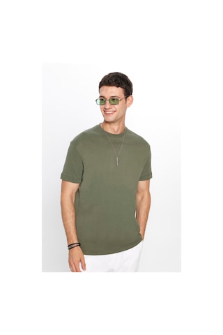 Tudors Unisex Relax Fit Rahat Kesim %100 Pamuk Yumuşak Dokulu Basic Bisiklet Yaka Haki Tişört-30850 Haki