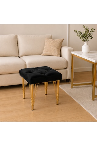 Kare Gold Kaplama Hairpin Ayaklı Tabure Siyah