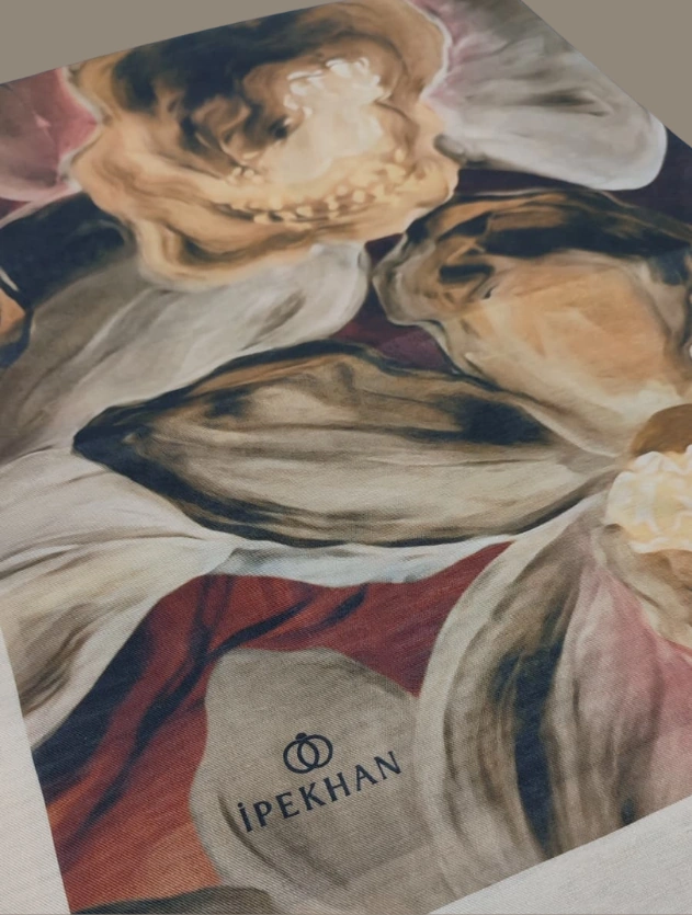 Kahve/krem Winter Bloom Soft Şal Renkli