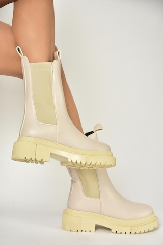 Fox Shoes T652449009 Bej Kalın Tabanlı Kadın Bot Bej-suni Deri Bej
