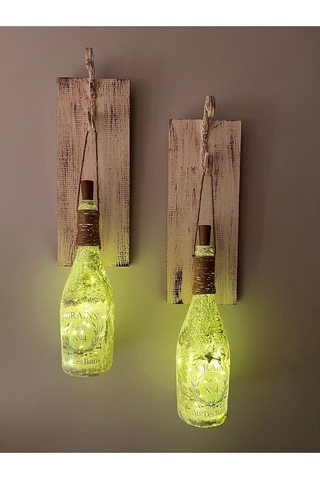 Tıpa Peri Led Işıklı Krem Kahve Renkli Buzlu Cam Şampanya Şişesi Çok Renkli