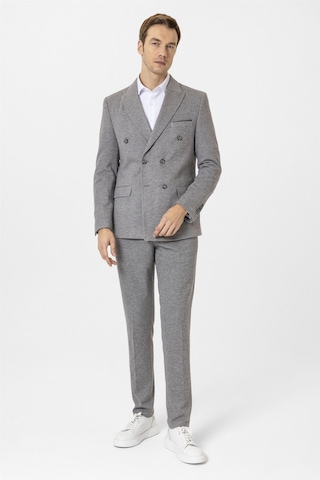 Süvari Gri Slim Fit Desenli Kruvaze Yaka 6 Drop Spor Takım Elbise