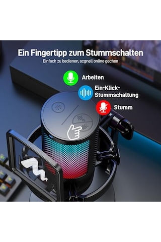 Pc İçin Usb Mikrofon, Sessiz Düğmeli Rgb Oyun Mikrofonu, Gürültü Önleyici Kondenser Mikrofon, Akış, Podcast, Kayıt, Sohbet İçin Kazanç Topuzlu Ps5/ps4/mac, Dgm20 İle