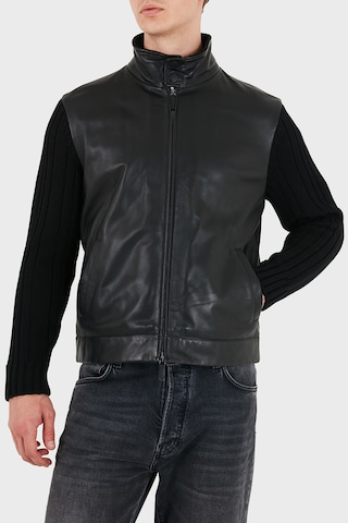 Emporio Armani Deri Dik Yaka Fermuarlı Ceket Erkek Ceket Em007276 Af29262 Uc001 Siyah