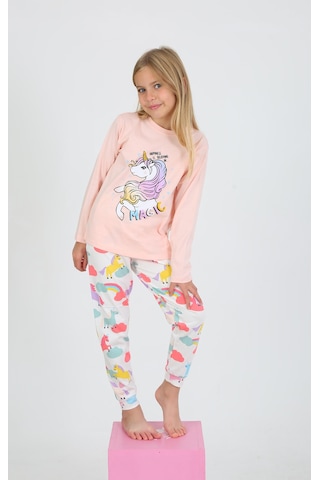 Kız Çocuk Uzun Kollu %100 Pamuklu Pijama Takımı Happines Somon SOMON