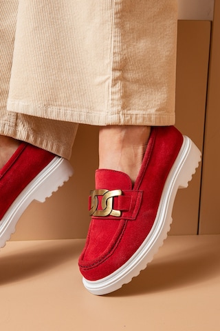 Deery Hakiki Süet Kırmızı Loafer Kadın Ayakkabı - 01902zkrmp01 Kırmızı