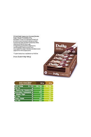 Delly Cappuccino Aromalı Çikolata Kaplı Yüksek Protein Bar 12 x 40 G
