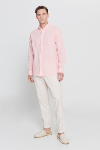 AC&Co / Altınyıldız Classics Erkek Yavruagzı Comfort Fit Rahat Kesim Düğmeli Yaka Casual Keten Gömlek Yavruağzı