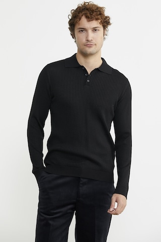 Sementa Polo Yaka Fitilli Triko Kazak - Siyah 001