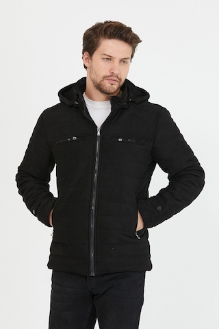 Erkek Siyah Dar Kesim Kapüşonlu Süet Mont Siyah