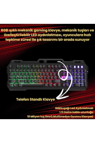Coofbe Metal Rgb Işıklı Kablolu Q Gaming Oyuncu Klavyesi Mekanik Klavye Su Geçirmez Toza Dayanıklı
