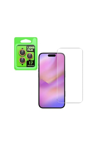 Adige İphone Uyumlu 17 Pro Max Lens Koruyucu Turuncu + Ekran Koruyucu Turuncu