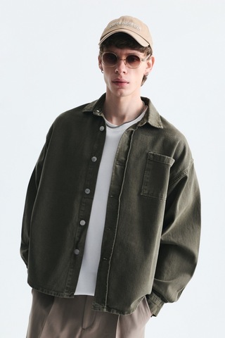 Vamos Oversize Denim Gömlek Haki